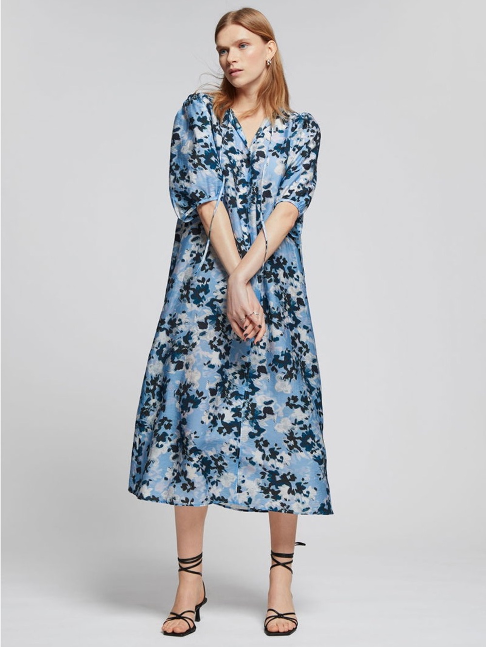 & Other Stories Relaxed Puff Sleeve Midi Dress